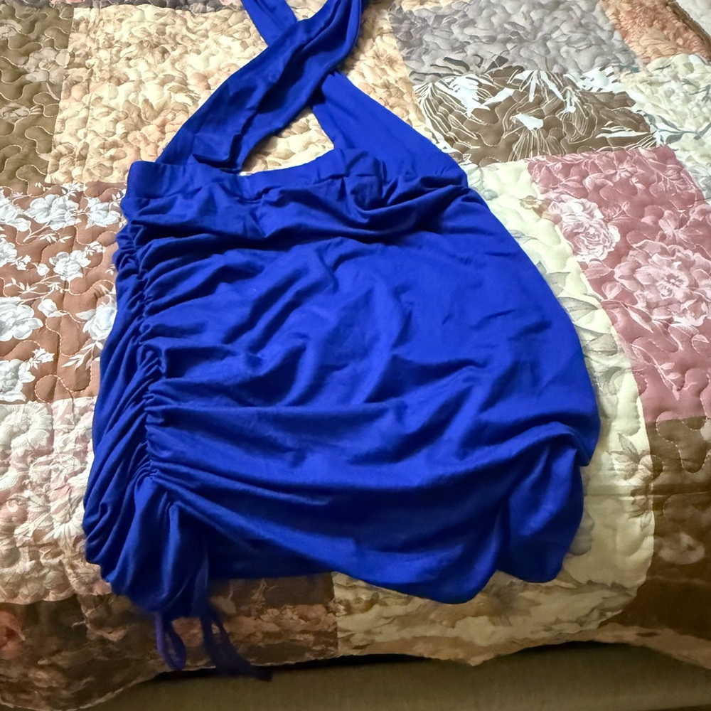 Fashion Nova Royal Blue Halter Ruched Mini Dress